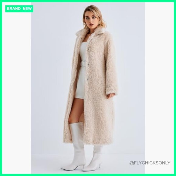 Faux Fur Open Front Long Cardigan Coat with Pockets - Picture 2 of 7